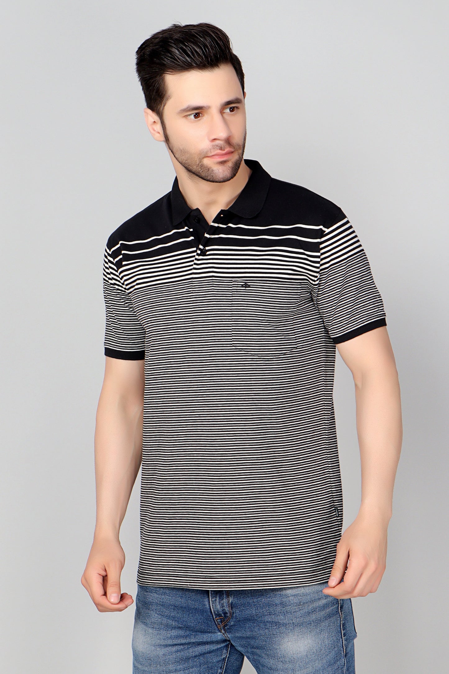 Single Jersey Stripe  Regular Fit Pocket Polo