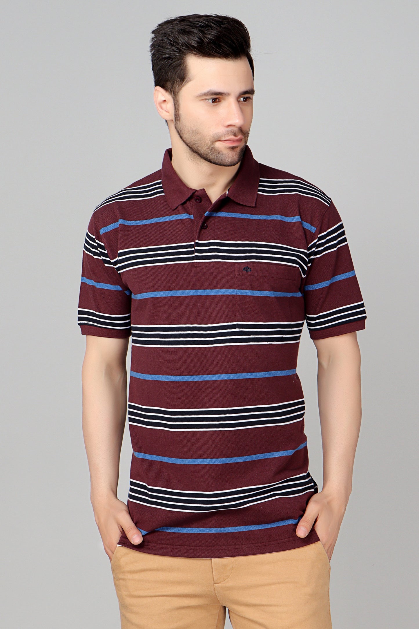 Pique Stripe Regular Fit Pocket Polo